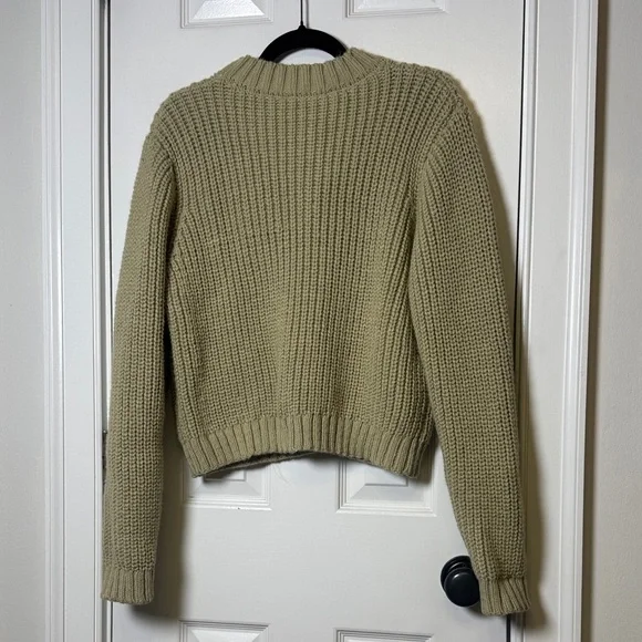 Zara Chunky Knit Pocket Sweater Sage Green Cropped Boxy Cozy Pullover Large - Picture 11 of 11